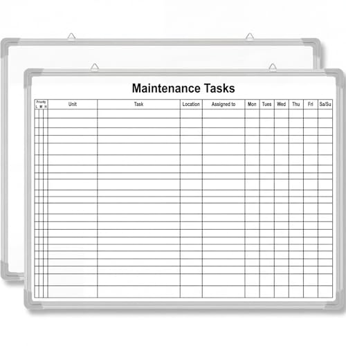 AmazingSpark Lined Whiteboard Blank Grid Aluminum Frame Dry Erase Board Reusable Wall Mounted Board for Scheduling, to Do Lists Weekly Planning Home Work (36 x 24 Inch,Horizontal Maintenance Tasks)