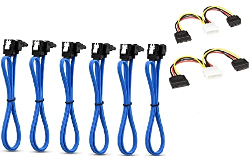 Sata Cable Sata Cable TXLOVE 18 Inch SATA III 6.0 Gbps Data Cable with Locking Latch + 2 Pack 6-Inch/15CM 4pin to 15pin SATA Power Splitter Cable (Blu 6Pack Sata Cable+2Pcs SATA Power Splitter Cable)