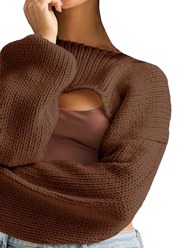 Image of Womens Bolero Crochet Crop Shrug Shoulder Knit Cropped Sweater | Y2K Crochet Crop Top, Half Sweater, Cozy Chest Over the Shoulder Top Cardigan, Cut Off Super Crop, Ballet Lace Sweater