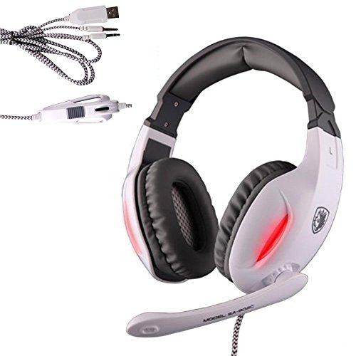 Sades Gaming Headset 3.5Mm Wired Stereo Headphone Headband Led Light Over-Ear Noise Cancelling Headphones With Microphone Volume Control For Pc Computer (White? #TOP5