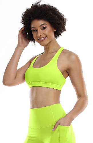 Icyzone Padded Strappy Sports Bra Yoga Tops Activewear Workout Clothes For Women (S, Neon Yellow) #TOP3