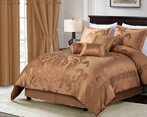 Chezmoi Collection 7-Piece Jacquard Floral Comforter Set (California King, Copper/Gold) Chezmoi Collection 7-Piece Jacquard Floral Comforter Set (California King, Copper/Gold)