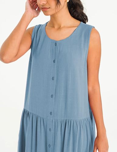Image of Bozanly Summer Sleeveless Maxi Dress for Women Button Down Midi Dresses with Pockets Solid Color Loose Flowy Beach Dress 2025