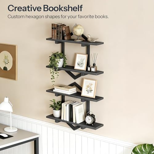 Image of HOOBRO Floating Shelves, 15 Inch Wall Shelf Set of 2, Wall Mounted Storage Shelves 2-Tier, Hanging Bathroom Shelves, for Living Room, Bedroom, Bathroom, Kitchen, Black BB13BJP201