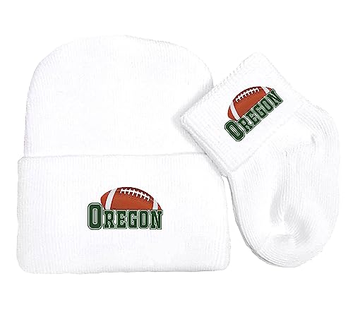 Future Tailgater Newborn Baby Knit Cap and Socks Set for Oregon Football Fans White