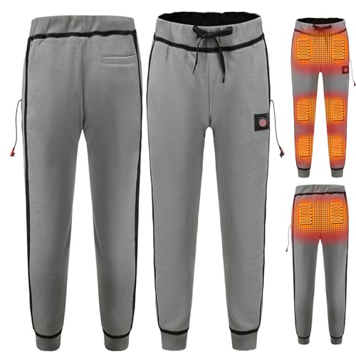 VLOBAOM Electric Heated Pants for Men and Women, Winter Warm Fleece Lined Trousers, for Outdoor Sports Winter Hiking,4XL,Grey