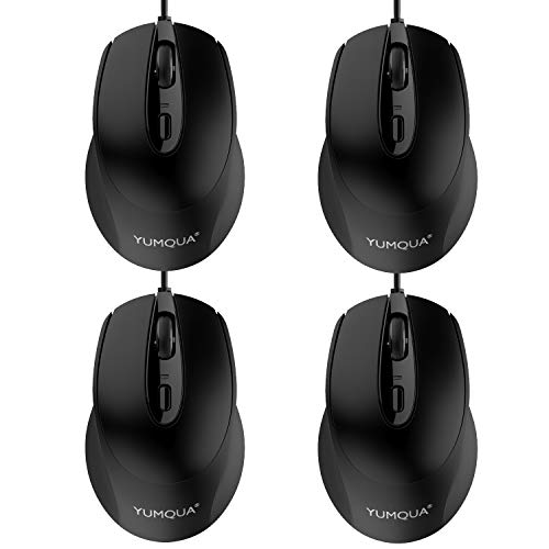 YUMQUA G222 Lot de 4 souris silencieuses USB filaires pour bureau et maison avec 2 DPI réglables, souris à 4 boutons pour PC Mac et ordinateur portable Cover