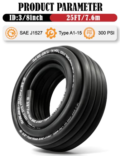 Image of 3 /8 Inch Marine Fuel Line Hose 25FT NBR Rubber SAE J1527 Type A1-15