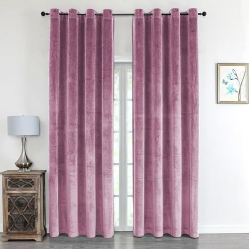 texpot Rideau en velours, 140 x 245 cm, rose antique avec œillet, occultant