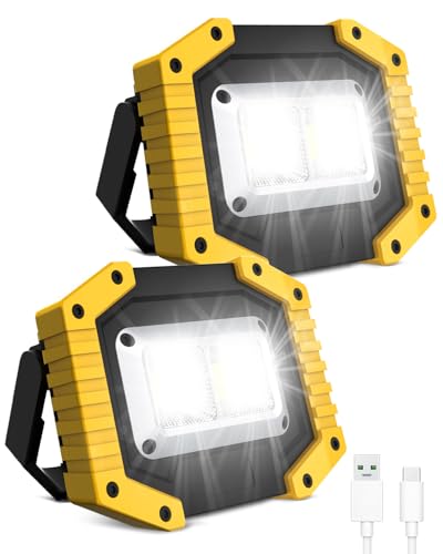 Trongle Projecteur LED Rechargeable 45W 3000LM, Projecteur à Batterie 3000mAh USB, 3 Modes d'Éclairage, Étanche COB, Lampe de Sécurité Extérieure pour Jardin, Garage, Pêche, Camping, Randonnée, 2 Pack