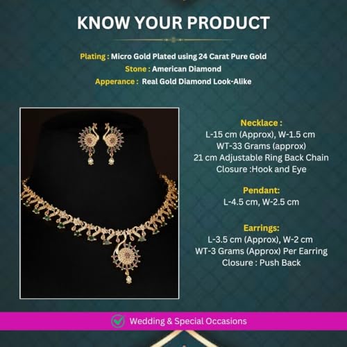 Image of Sasitrends Micro Gold Plated Peacock AD Stone Studded Jewellery Set