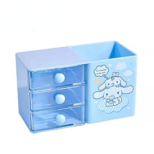 Qsyetew Boîte de rangement de bureau à trois couches avec tiroir à trois couches - 14 cm - Motif kawaii Sanrio Kuromi Mymelody Cinnamoroll