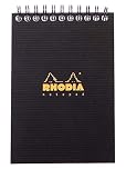 RHODIA 13920C - Spiral Notebook (Full Bound) Notepad Black A6 | Small Tiles | 80 Detachable Sheets - Clairefontaine Paper 90g - Polypro Cover (Plastic) - Rhodiactive