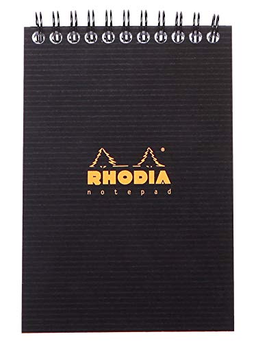 RHODIA 13920C - Bloc-notes à spirale (reliure intégrale) Notepad Noir - A6 10,5 x 14,8 cm - Petits Carreaux - 80 Feuilles Détachables - Papier...