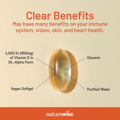 Image of NatureWise Vitamin E 1000 IU Softgels (450mg dL-Alpha) - Vegan, Gluten-Free, Soy-Free, Non-GMO Antioxidant Dietary Supplement for Skin, Heart, Eye, and Immune Health Support - 60-Day Supply, 120 Count