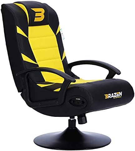 BraZen New Pride 2.1 Gaming Chair for Kids with Foldable Seat Bluetooth Speaker and Pedestal Base - Yellow