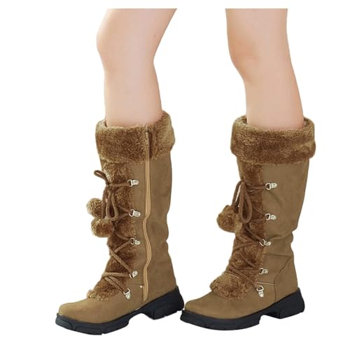 Mid Calf Boots for Women,Winter Lace Up Platform Anti-Slip Furry Snow Boots Fur Lined Keep Warm Riding Boots2