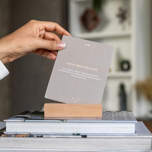 Image of Yesha 52 Daily Bible Verse Cards with Wooden Stand | Heavenly Declarations | Christian Affirmation Cards for Identity in Christ | Premium Scripture Cards for Women & Men | Devotional Gift Set