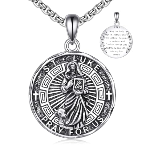 YFN Saint Luke Necklace Sterling Silver Religious Protector Pendant St Luke Jewelry Gifts for Women Men