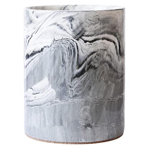 Yundu Porcelain Gray Marble Utensil Crock, Kitchen Utensil Holder for Countertop, 7″ Large Size for Storage,Table-Protection Cork Mat Cover
