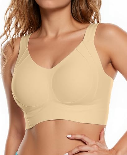 Image of COMFELIE Wireless Minimizer Bra No Underwire Side Shaping Full Coverage for Large Bust Beige