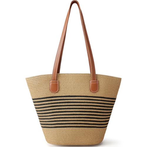 Trifabricy Beach Bags for Women, Summer Straw Beach Bag Straw Purse Woven Shoulder Handbags with...