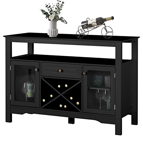Yokstore Buffet Sideboard Cabinet, Bar Storage Cabinet With Wine Rack Open Shelf, Cupboard Table For Home Kitchen Dinning Room, Wooden Console 2 & Glass Doors, 1 Drawer, Black 45.7 X 15.7 32.3 #TOP7