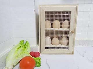 Unibos Wooden Cabinet Cupboard Egg Storage - holds a dozen (x12) eggs - 2 shelves with 6 slots each. Wire Mesh Door Panel. Egg Holder Storage Box Crate Shelves