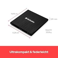 Verbatim Externer Slimline Blu-ray-Writer, USB 3.0-Anschluss, Blu-ray-Player, Kompakter externer Blu-ray-Brenner für große Backups, MDisc-Brenner, Externes Blu-ray-Laufwerk, schwarz – Ansicht 4