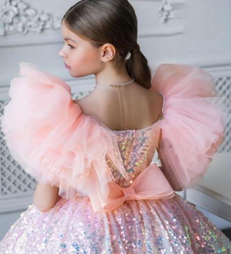 Sequin Flower Girl Dress Puffy Layers Birthday Party Dress Knee Length Burgundy Princess Birthday Party for Girls TJ162