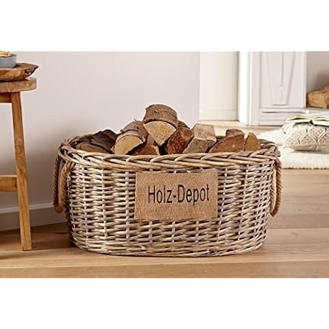 Aufbewahrungskorb "Holz-Depot" aus Weide im Shabby Look, Feuerholzkorb, Brennholzkorb Cover
