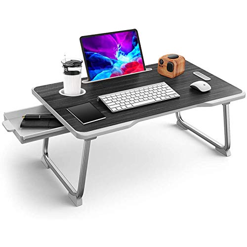 Laptop Bed Table Foldable Lap Desks Multifunction Lap Tablet with Drawer Cup Holder Tablet Holder Handle for Eating,Studying on Bed Sofa Couch Floor,Black
