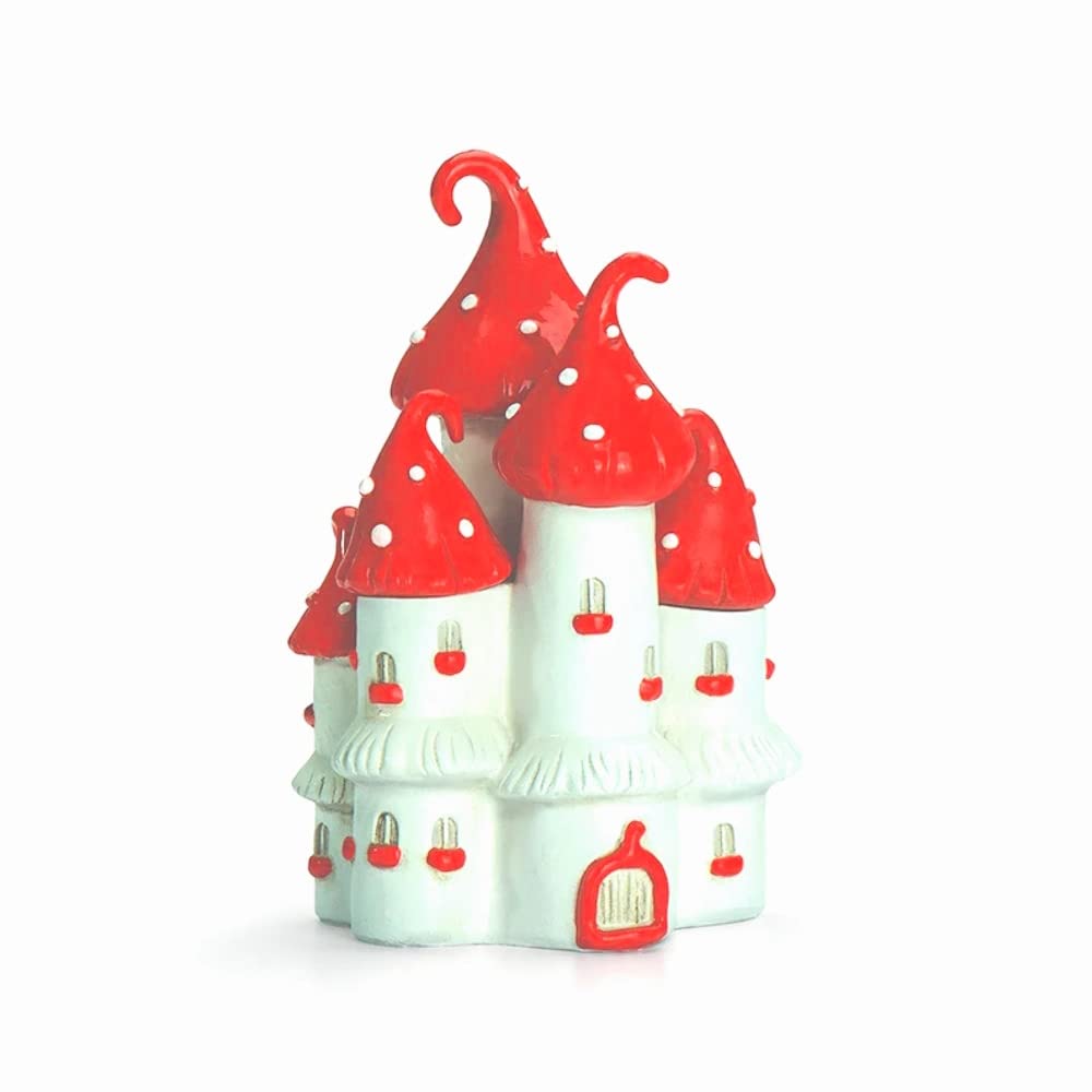 The Bridge CollectionFairy Garden Mushroom Castle Figure - Resin Red and White Fairy Garden Statue - Miniature Fairy Garden Accessories - Fairy Figurine for Planters, Gardens