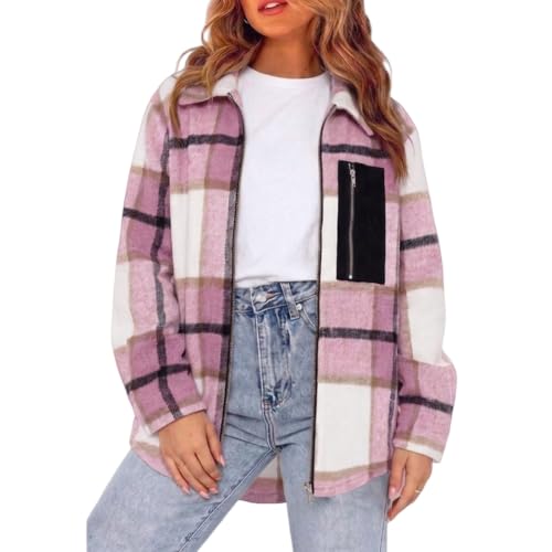 Womens Flannel Plaid Jackets Casual Zip Up Shackets Witner Cropped Jacket - image 2