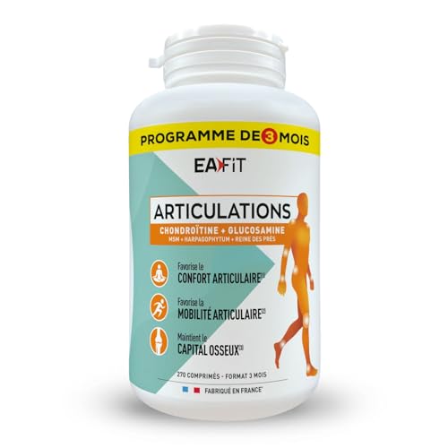 EAFIT ARTICULATIONS - Glucosamine, Chondroitine, Msm, Harpagophytum, Calcium, Cuivre - Confort, Mobilité, Capital Osseux - Format 3 MOIS - 270 comprimés