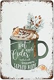 Letrero de cocina de sidra caliente, letrero de otoño, letreros de hojalata vintage, decoración de pared para el hogar, póster de metal para habitación, 5,5 x 8 pulgadas