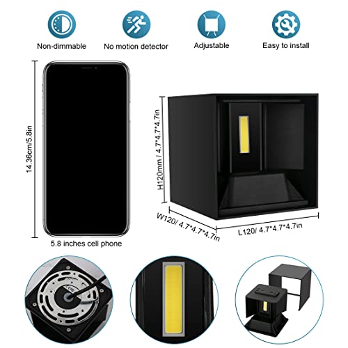 Outdoor Wall Lights Up And Down Adjustable Modern Wall Sconce Aluminum,Hardwired Square Black Porch Wall Mount Waterproof Exterior Light Fixture For Courtyards, Stairs, Corridors, Gardens（4 Pack） #TOP2