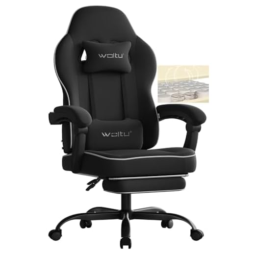 WOLTU Silla Gaming Ergonómica, Silla de Oficina con Reposabrazos y Soporte Lumbar, Silla Racing Giratoria con Asiento Amplio y Lleno de Muelle, Estructura Metal, Tela Sintética, Negro, GS10sz
