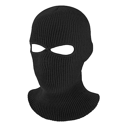 Kids Knitted Balaclava for Cold Weather- Winter Ski Face Mask for Children (2 Hole) Black