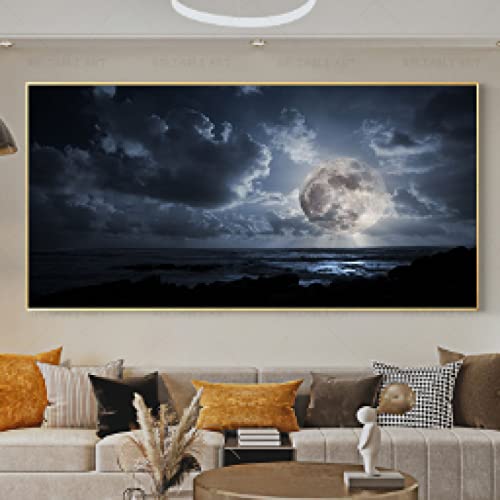 Impression sur toile marine pleine lune nuage océan