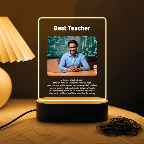 Giftplease Customized LED Photo Frame Gift for Teacher  Personalized Wooden Frame with LED Light  Thank You, Farewell, retirement gift for teacher  Custom Name/Text Engraved Frame CS_07