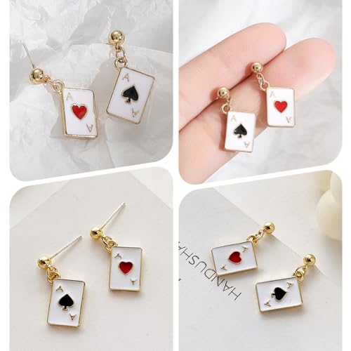 WeddHuis 2 Pairs Ipoallergenico Poker Cuori e Asso Di Picche Carte Da Gioco Penzolano Borchie a Goccia Per Le Donne Ragazze Gioco