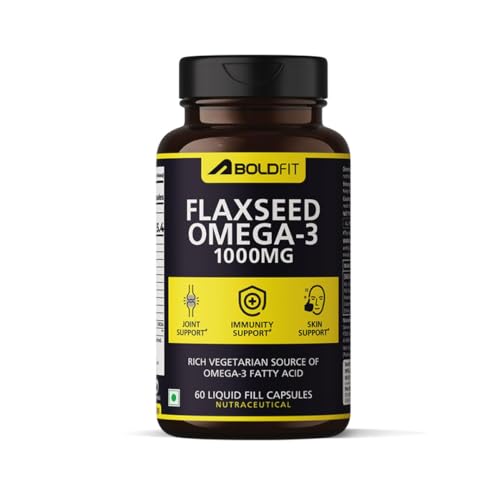 Image of Boldfit Flaxseed oil capsules 1000mg Omega 3 vegetarian Supplement for Skin, Joint, Hair & Immunity Support. flax seed oil omega 3 for Men & Women - 60 Veg Capsules.