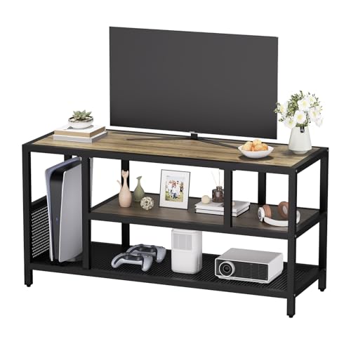 VFK Industrial TV Stand for TV up to 65 inch, TV Cabinet with 2 Tier Storage Shelves for Living Room, Metal Frame,tv Stands for Living Room,tv Cabinet (Rustic Oak, 43 * 16 * 22 inch)