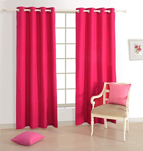 Image of Purav Light 8 Feet Blackout Curtains | Faux Silk Fabric| Thermal Insulated, Noise Reducting, Heavy Duty, Sun Blocking for Home Living Room & Bedroom, Eyelet Design| Pink Set of 1
