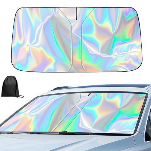 Car Windshield Sunshade - Reflective & Foldable Windshield Sun Cover Blocks 99% UV Rays Compact for Cars SUVs Trucks Vehicles Sun Protection Heat Insulation & Privacy Protection (M:140 * 70cm)