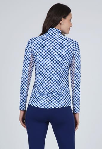 IBKUL Athleisure Wear Sun Protective UPF 50+ Icefil Cooling-Gingham Check Print Long Sleeve Mock Neck Top-108764