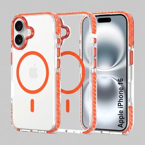 Image of Zapcase Crystal Clear Back case for iPhone 16 | Hard PC Back | TPU Bumper with Inner Rubber Grip | Metal Camera Guard Bezel | Metal Buttons | Scratch Resistant Cover | 2 Layer Edge Protection | Orange