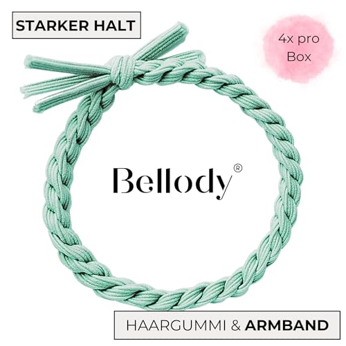 Foto von Bellody® Original Haargummis - Sundance Edition - Stylisch geflochtener Haargummi mit starkem Halt (4er Set - Euphoria) - Damen Haarschmuck in Mint Grün