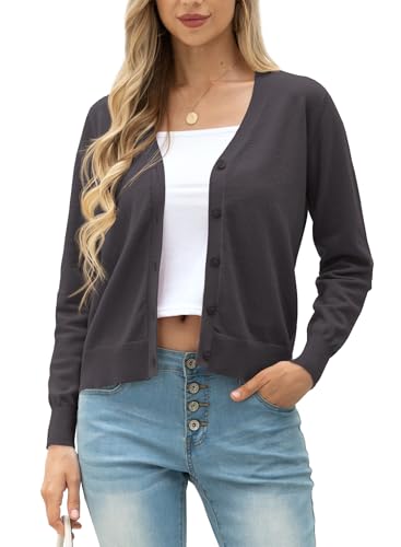 GRECERELLE Strickjacke Damen Cardigan Elegant Leichte V-Ausschnitt Langarm Knopfleiste Winterjacke Strickjacken füR Damen (Dunkelgrau, S)